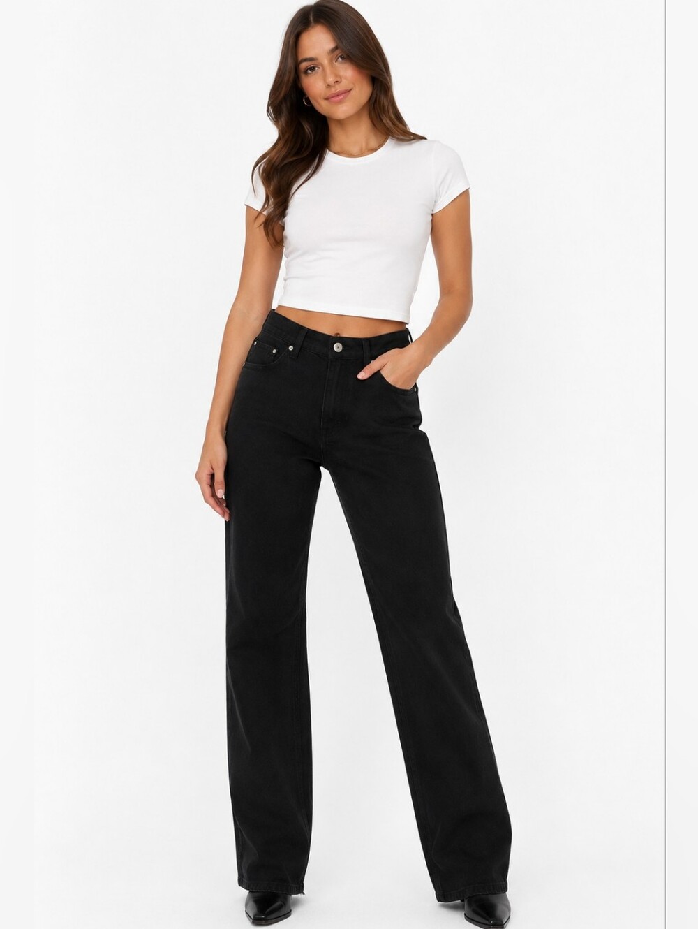 Sea & Glow Black Barrel Leg Jeans High Rise Cropped Stretch Denim Size 29
